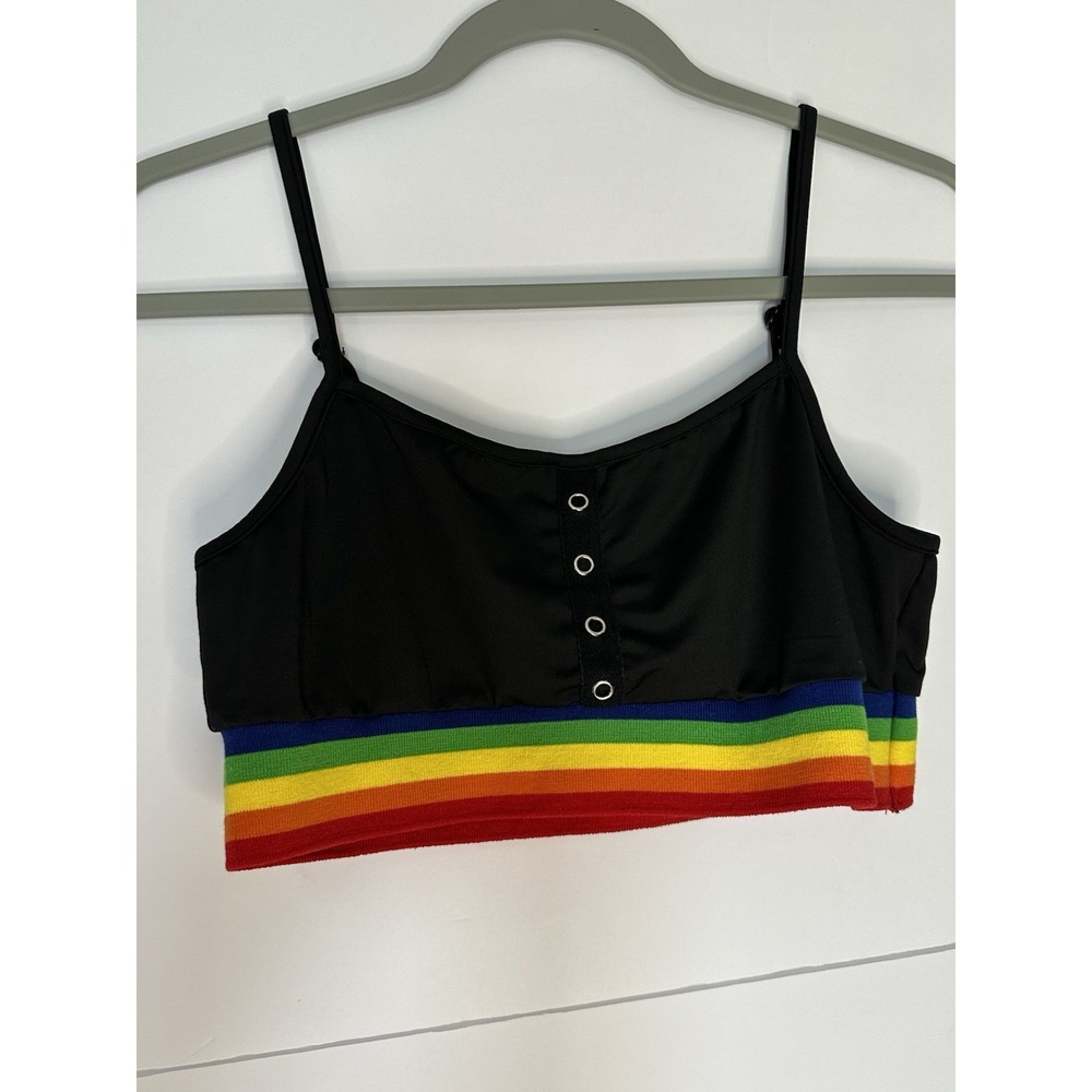 Rainbow trim sports bra top with adjustable straps LGBQ Size Large